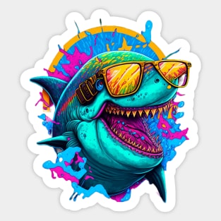 Synthwave/Retrowave neon SHARK with Glasses Sticker